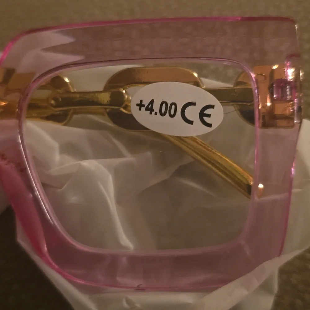 Pink and Gold Square Glasses(Readers)+4.00 - Picture 2 of 4